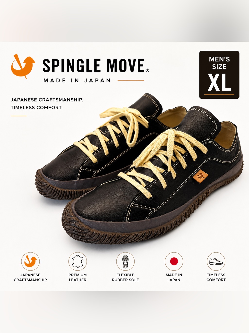 Spingle Move Black Leather Sneakers | Men’s Size Xl | Made In Japan